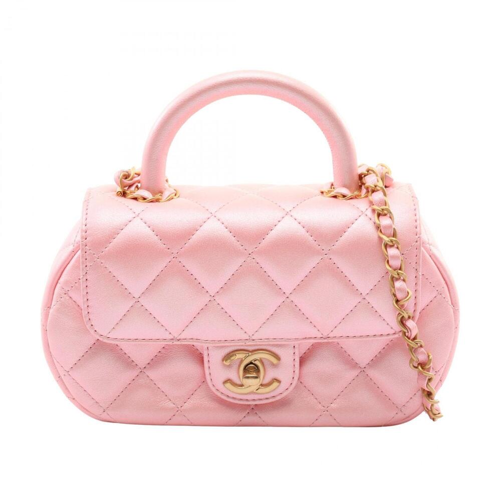 Chanel Matelassé Top Handle 2-Way Shoulder Bag/Handbag, Fabric, Women's, Pink...